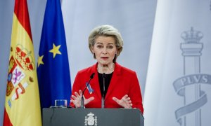 08/03/2022. La presidenta de la Comisión Europea, Ursula von der Leyen, después de una reunión con el presidente del Gobierno, en La Moncloa, a 05/03/ 2022.