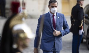 El presidente del Gobierno, Pedro Sánchez, este viernes en Versalles donde se reúnen los líderes europeos.