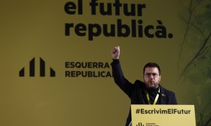 12/03/2022 El presidente de la Generalitat, Pere Aragonès, durante su intervención en la Conferencia Nacional de ERC que se celebra este sábado en L'Hospitalet de Llobregat (Barcelona)