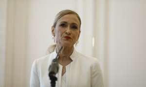 Rueda de prensa en la que Cifuentes ha anunciado su dimisión.