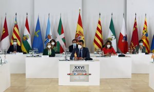 El presidente del Gobierno, Pedro Sánchez, durante su intervención en la reunión de la XXVI Conferencia de Presidentes se celebra este domingo 13 de marzo de 2022.