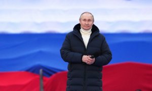 El presidente ruso, Vladimir Putin, durante el acto de conmemoriación del octavo aniversario de la anexión de Crimea por parte de Rusia, en el Estadio Luzhniki en Moscú. RIA Novosti Host Photo Agency/Alexander Vilf vía REUTERS