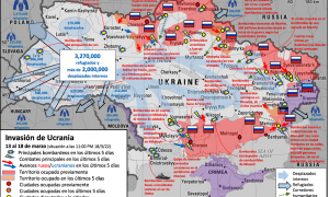 Mapa de la invasión rusa a Ucrania desde el 13 al 18 de marzo de 2022.