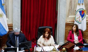 12/04/2022 - La vicepresidenta y presidenta del Senado de Argentina, Cristina Fernández de Kirchner, habla en el Congreso Nacional de Buenos Aires para votar un acuerdo con el Fondo Monetario Internacional.