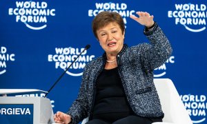 Kristalina Georgieva, Directora Gerente del Fondo Monetario Internacional (FMI), habla durante la sesión Perspectivas de la economía mundial en la 50.ª reunión anual del Foro Económico Mundial.