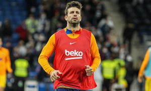 ARCHIVO. Gerard Pique del FC Barcelona durante la liga española, la Liga Santander, en el estadio Santiago Bernabeu el 20 de marzo de 2022, en Madrid, España.