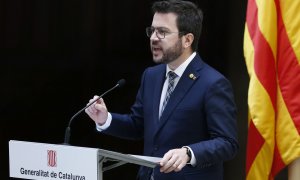 El presidente de la Generalitat, Pere Aragonès, durante el acto de conmemoración del Día de la República celebrado en el Palau de la Generalitat el pasado día 14 de abril.