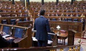 El presidente del Gobierno, Pedro Sánchez, durante la sesión de control en el Congreso de los Diputados. E.P./Alberto Ortega