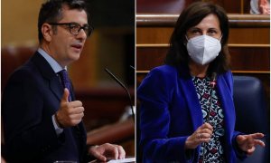 La ministra de Defensa, Margarita Robles, y el ministro de Presidencia, Félix Bolaños, esta pasada semana en el Congreso de los Diputados.