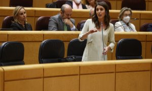 La ministra de Igualdad, Irene Montero, interviene durante la sesión de control al Gobierno celebrada este martes en el Senado.