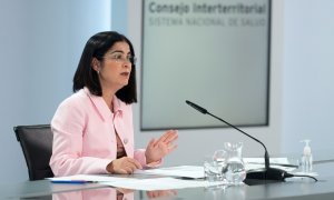 11/05/2022. La ministra de Sanidad, Carolina Darias, comparece en rueda de prensa para informar de lo tratado en el Consejo Interterritorial del Sistema Nacional de Salud, en el Complejo de la Moncloa, a 11 de mayo de 2022.