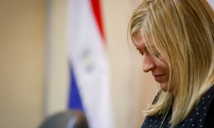 12/05/2022 - Sandra Quiñonez, fiscal general del Estado de Paraguay, habla durante una rueda de prensa , tras conocer el asesinato del fiscal Marcelo Pecci en Colombia este martes, en la sede del Ministerio Público en Asunción (Paraguay).