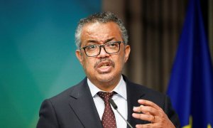 El director general de la OMS, Tedros Adhanom Ghebreyesus, durante una alocución en el Consejo Europeo el pasado 18 de febrero de 2022.