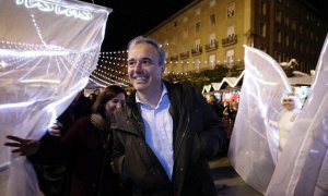 El alcalde de Zaragoza, Jorge Azcón (PP), y la vicealcaldesa Sara Fernández (Cs), en el encendido de las luces, 05-12-2019