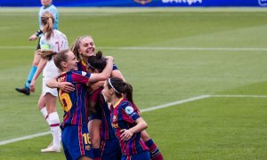 Jugadoras del Barça durante un partido a 2 de mayo de 2022.