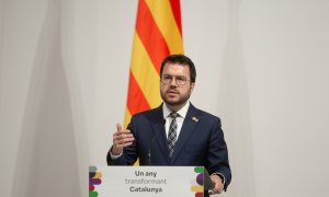 24/05/2022 El president de la Generalitat de Cataluña, Pere Aragonès, durante una rueda de prensa en la Palau de la Generalitat, a 24 de mayo de 2022, en Barcelona, Catalunya (España).