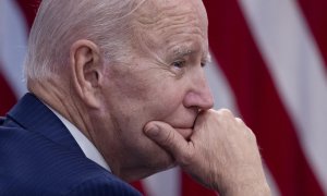 1/06/2022-El presidente de EEUU, Joe Biden, en el Edificio de la Oficina Ejecutiva Eisenhower en el complejo de la Casa Blanca en Washington, DC, EE.UU., el 01 de junio