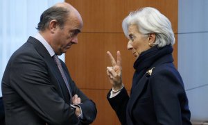 15/06/2022. La presidenta del BCE, Cristine Lagarde, conversa con el vicepresidente Luis de Huindos, a 7 de febrero de 2021.