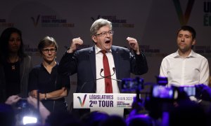 Jean-Luc Mélenchon, tras conocer los primeros resultados de las elecciones legislativas en Francia.