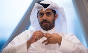 El presidente del comité organizador del Mundial de Fútbol 2022, Nasser Al-Khater, durante una conferencia de prensa en enero de 2019 (Archivo).