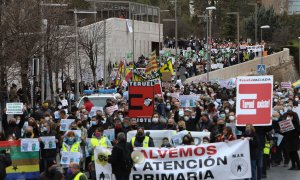 26/02/2022.- Concentración de la España Vaciada en defensa de la Atención Primaria para la población de las zonas rurales. Javier Escriche / Europa Press