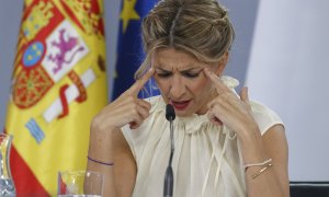 La vicepresidenta segunda y ministra de Trabajo, Yolanda Díaz, en una rueda de prensa tras la reunión del Consejo de Ministros