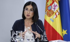 La ministra de Sanidad, Carolina Darias durante la rueda de prensa posterior a la reunión del Consejo de Ministros celebrada este martes en el Palacio de La Moncloa.