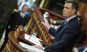 El presidente del Gobierno, Pedro Sánchez, durante su intervención en el debate sobre el estado de la nación, este martes en el Congreso.