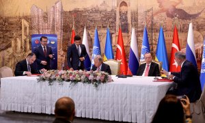 Firma del acuerdo entre Turquía, Rusia, Ucrania y la ONU para la exportación de cereales.