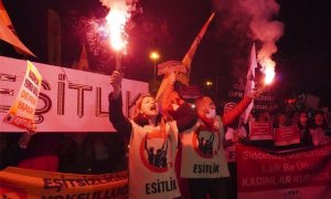 Organizaciones feministas en un acto por el Convenio de Estambul (Estambul).