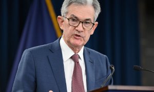 30/10/2019-Jerome Powell, presidente de la Reserva Federal, habla durante una rueda de prensa el 30 de octubre de 2019 en Washington (EEUU)