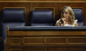 25/'8/2022- La vicepresidenta segunda del Gobierno y ministra de Trabajo, Yolanda Díaz durante la sesión extraordinaria en el Congreso de los Diputados, que debate la convalidación del real decreto-ley sobre las medidas de ahorro energético entre otras cu