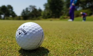 Una bola de golf en mitad de un campo, en una imagen de archivo