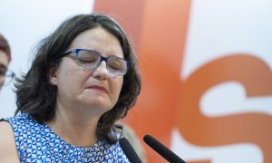 La dirigente de Compromís y exvicepresidenta de la Generalitat valenciana, Mónica Oltra, durante la rueda de prensa del pasado 21 de junio de 2022 en la que anunció su dimisión, en Valencia. E.P./Jorge Gil