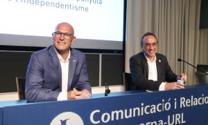 02/09/2022 - Els exconsellers Raül Romeva i Josep Rull en la roda de premsa d'aquest divendres per valorar el dictamen del Consell de Drets Humans de l'ONU.