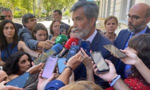 Carlos Lesmes, ante los medios, tras el acto de toma de posesión del nuevo fiscal general del Estado, Álvaro García este lunes en el Tribunal Supremo