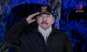 Captura de una pantalla que muestra al presidente de Nicaragua Daniel Ortega durante el acto del 43 aniversario del Ejército de Nicaragua el 3 de septiembre en Managua (Nicaragua).