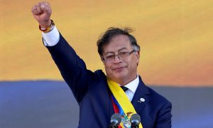 07/08/2022 Gustavo Petro, durante su toma de posesión como presidente de Colombia en la Plaza Bolívar, en Bogotá