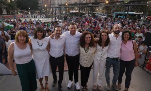 La candidata de 'Por Andalucía' a la Presidencia de la Junta, Inma Nieto, junto a la ministra de Igualdad, Irene Montero, y el titular de Consumo, Alberto Garzón cierran la campaña electoral para los comicios autonómicos del próximo día 19 en Málaga a 17