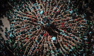 El 4 de 9 sense folre plantat pels Castellers de Vilafranca en la quarta ronda del Concurs de Castells de Tarragona.