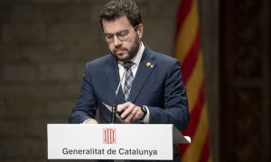 El presidente de la Generalitat, Pere Aragonès, comparece en rueda de prensa, en el Palau de la Generalitat, a 7 de octubre de 2022, en Barcelona, Cataluña, (España).