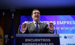 El presidente de la CEOE, Antonio Garamendi,  durante el encuentro empresarial CEOE-CEPYME, en la sede de la patronal, el pasado 6 de octubre. E.P./Alejandro Martínez Vélez