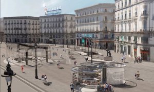 Simulación de las obras de la Puerta del Sol de Madrid, sin ningún árbol ni zona verde.