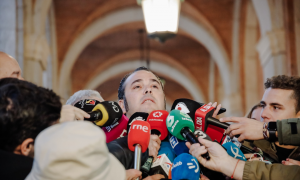 El presidente de la Plataforma Nacional en Defensa del Transporte, Manuel Hernández, tras su reunión con la ministra de Transportes, Movilidad y Agenda Urbana, Raquel Sánchez, en el Ministerio de Transportes, a 25 de marzo de 2022, en Madrid (España).