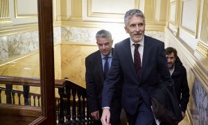 El ministro del Interior, Fernando Grande-Marlaska (d), a su llegada al Congreso de los Diputados, el 8 de noviembre de 2022.