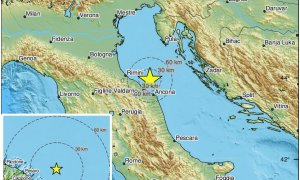 Mapa en el que se señala el epicentro del terremoto en Italia.