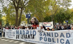 Manifestantes en la protesta por el estado de la sanidad pública en Madrid.