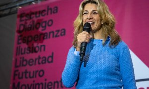 La vicepresidenta segunda del Gobierno y ministra de Trabajo y Economía Social, Yolanda Díaz, durante un acto de su plataforma Sumar en Logroño.