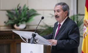 El presidente del Consejo General del Poder Judicial, Rafael Mozo, interviene durante la presentación del Convenio para la investigación eficaz de los delitos contra la vida, la salud y la integridad física de los trabajadores en la Sede de la Fiscalía Ge