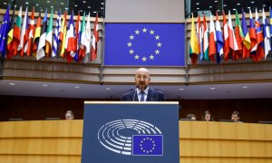 El presidente del Consejo Europeo, Charles Michel, durante una sesión plenaria en el Parlamento Europeo el 9 de noviembre de 2022.